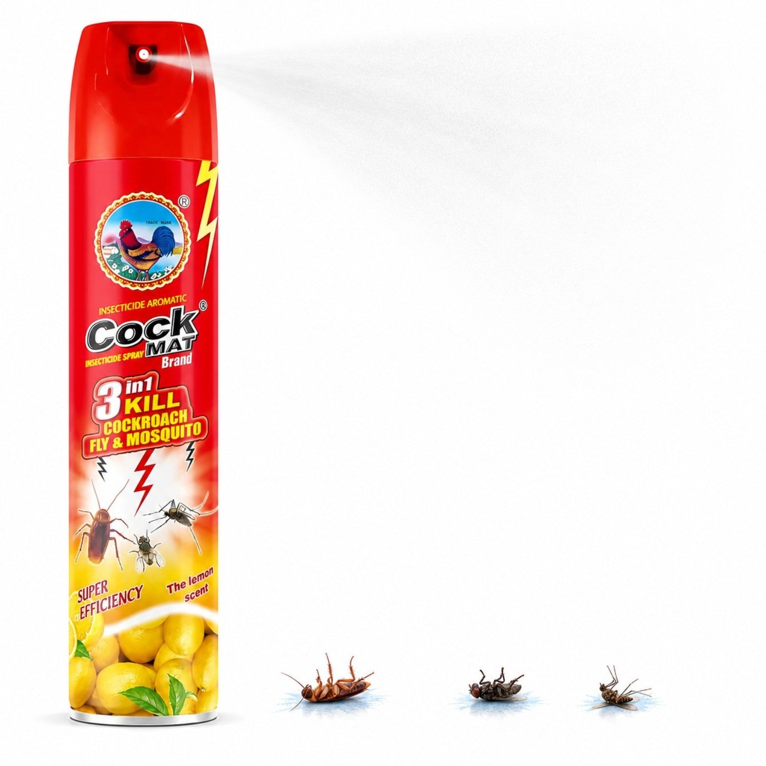Spray Anti-Insecte Cock Mat 400ml, 3 în 1 cu Aromă Lămâie pentru Gândaci, Muște și Țânțari Engros
