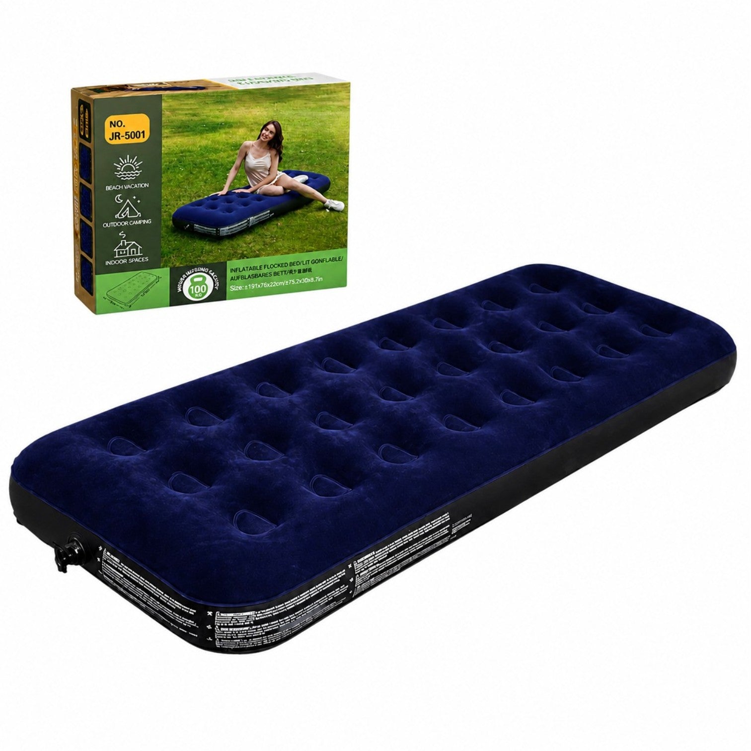 Saltea Gonflabila 191x73x22cm pentru Plaja sau Camping, Suprafata din Catifea Engros