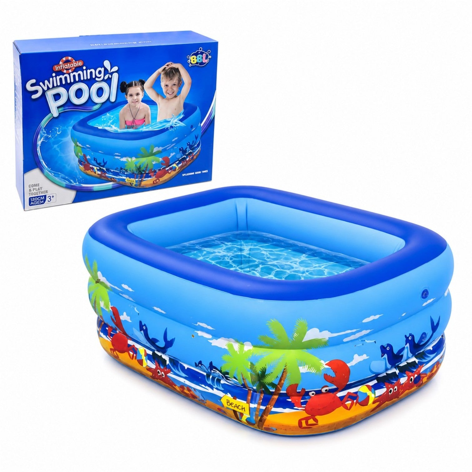 Piscina Gonflabila 150x105x55cm, cu 3 Inele, Model Oceanic Colorat, pentru Copii Engros