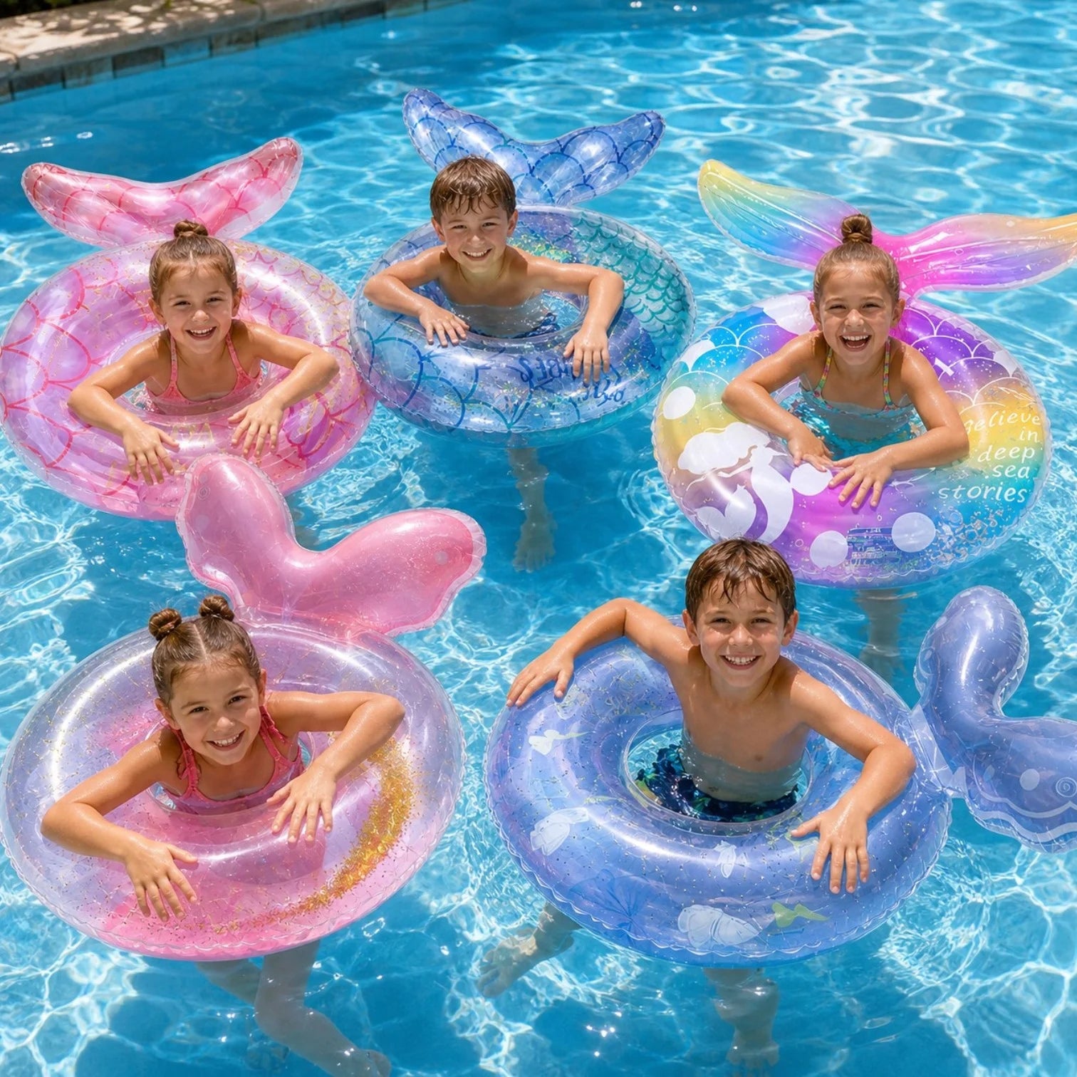 Colac Gonflabil 70cm cu Sclipici, Diferite Modele Colorate cu Coada de Sirena pentru Copii Engros