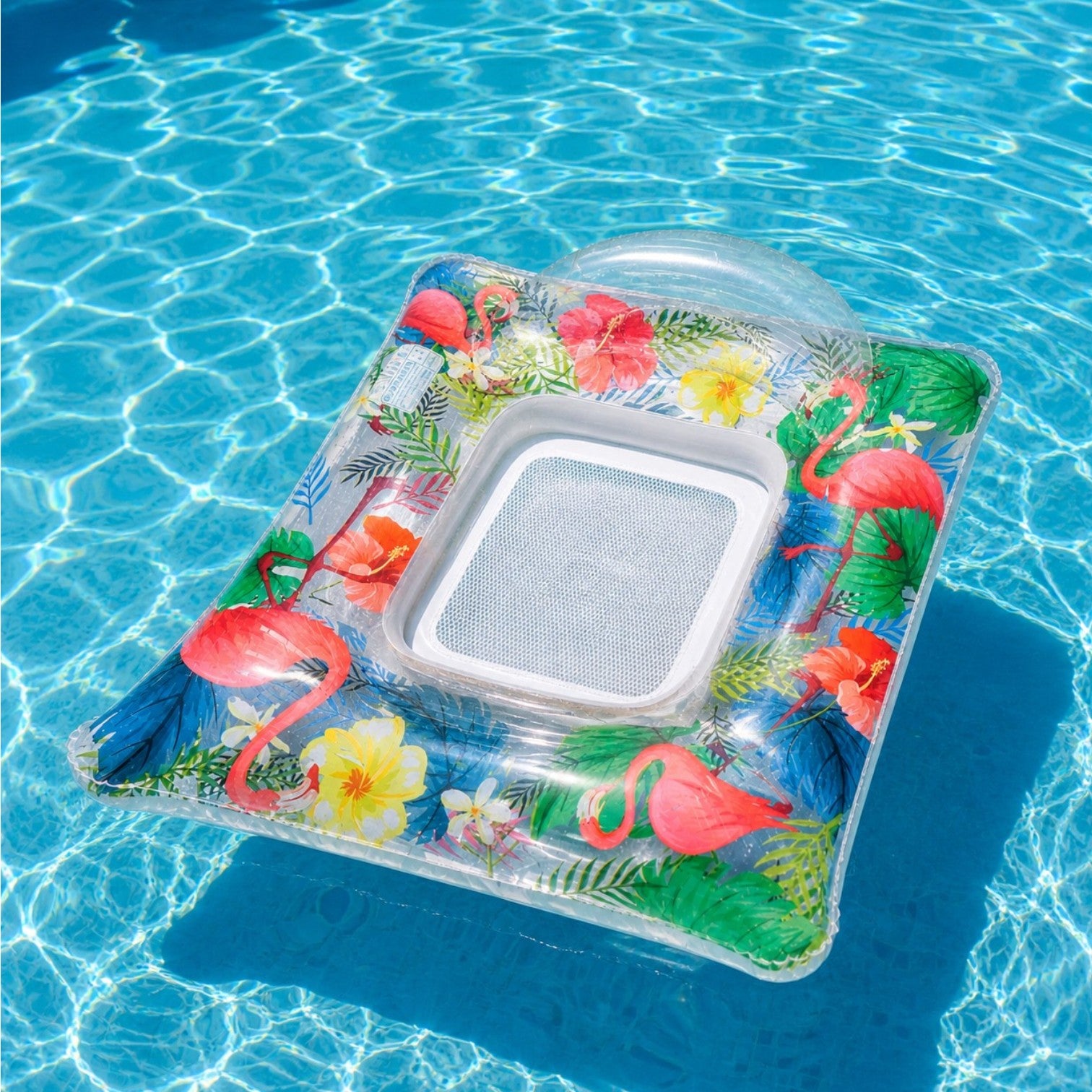 Saltea Gonflabila 110x100cm, Tip Scaun cu Spătar și Plasă, Model Tropical, pentru Piscină, PVC Engros