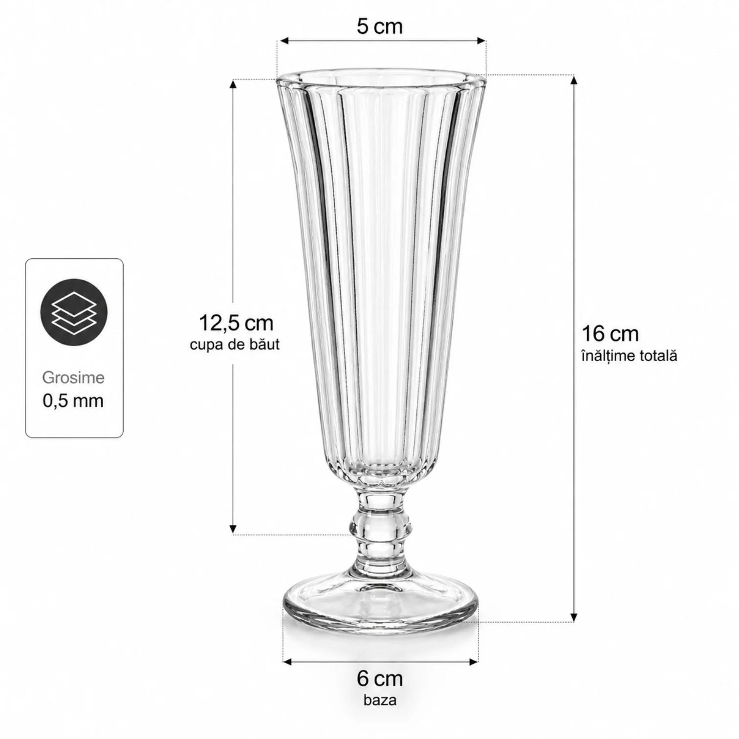 Pahar cu Picior 16cm, din Sticlă 6/set, Model Striat, Transparent Engros