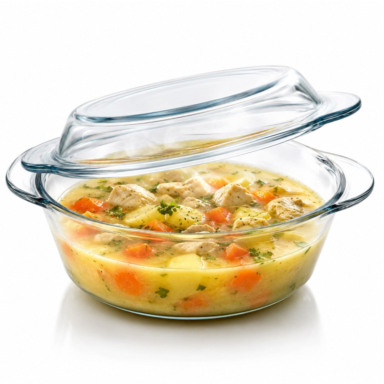 Vas Rotund 20.5x9cm cu Capac, din Sticlă Termorezistentă 1.5L, pentru Cuptor și Gătit, Model Transparent Engros