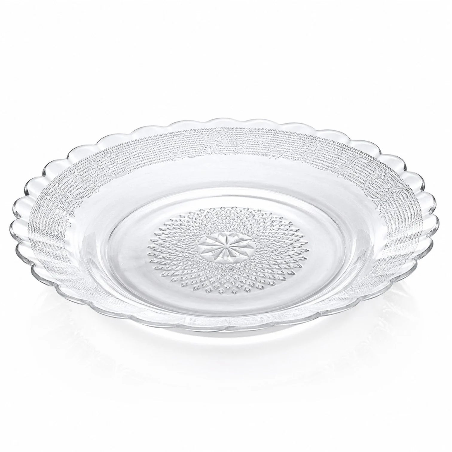 Farfurie Adâncă din Sticlă 19.5x3cm, Model Embosat 6/set, cu Margini Ondulate, Transparentă Engros