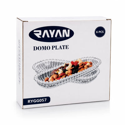 Platou Oval 14.5x6.5x2cm, din Sticlă 6/set, Model Embosat cu Margini Perlate, Transparent Engros