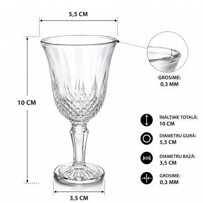 Pahar din Sticlă cu Picior 10cm, Model Cristal Embosat, 6/set Transparent Engros
