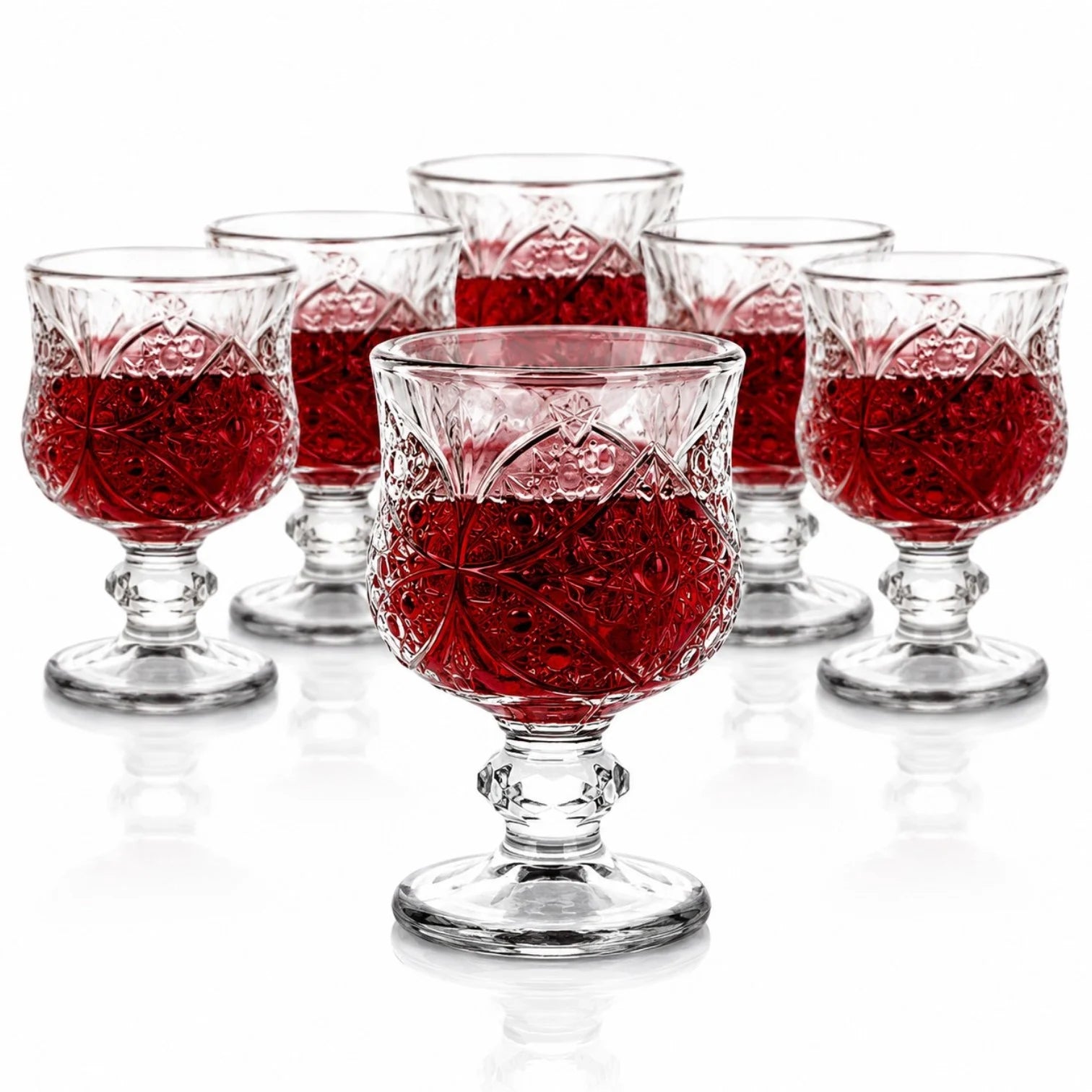 Pahar cu Picior 7cm, din Sticla 6/set, Model Floral, Transparent Engros
