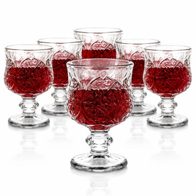 Pahar cu Picior 7cm, din Sticla 6/set, Model Floral, Transparent Engros