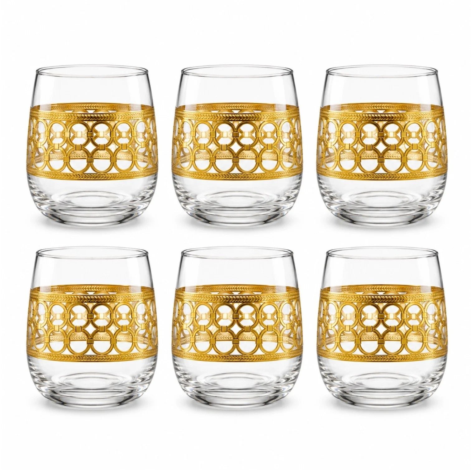Pahar din Sticlă 9.5x7cm, Transparent 6/set, cu Model Auriu Engros