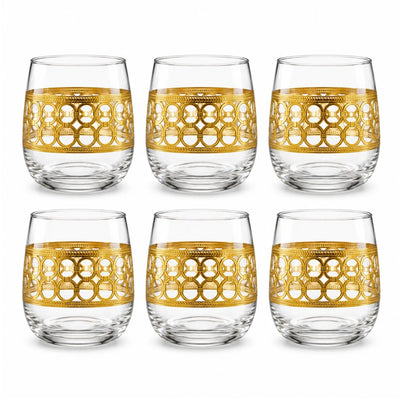 Pahar din Sticlă 9.5x7cm, Transparent 6/set, cu Model Auriu Engros