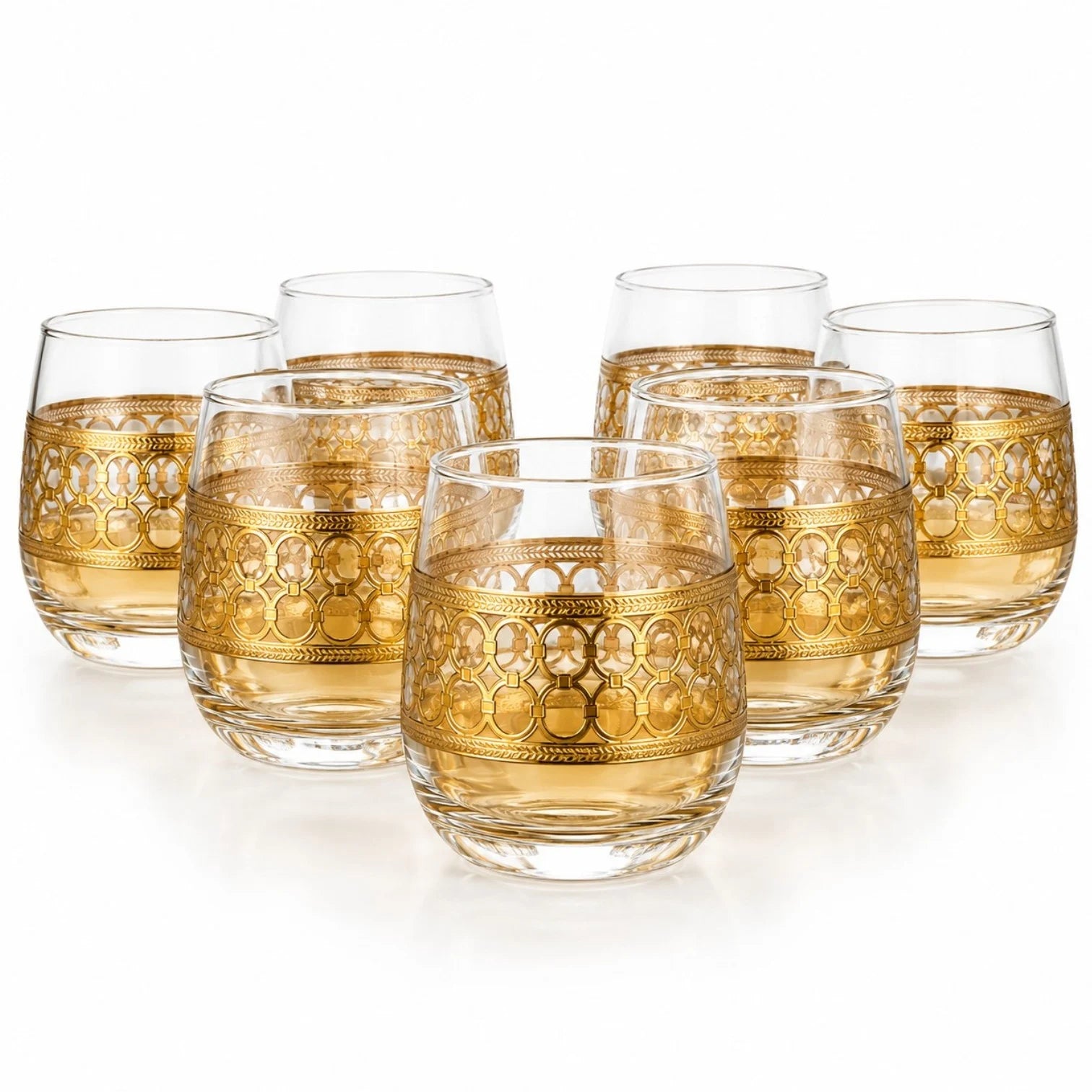 Pahar din Sticlă 9.5x7cm, Transparent 6/set, cu Model Auriu Engros