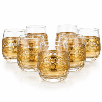 Pahar din Sticlă 9.5x7cm, Transparent 6/set, cu Model Auriu Engros