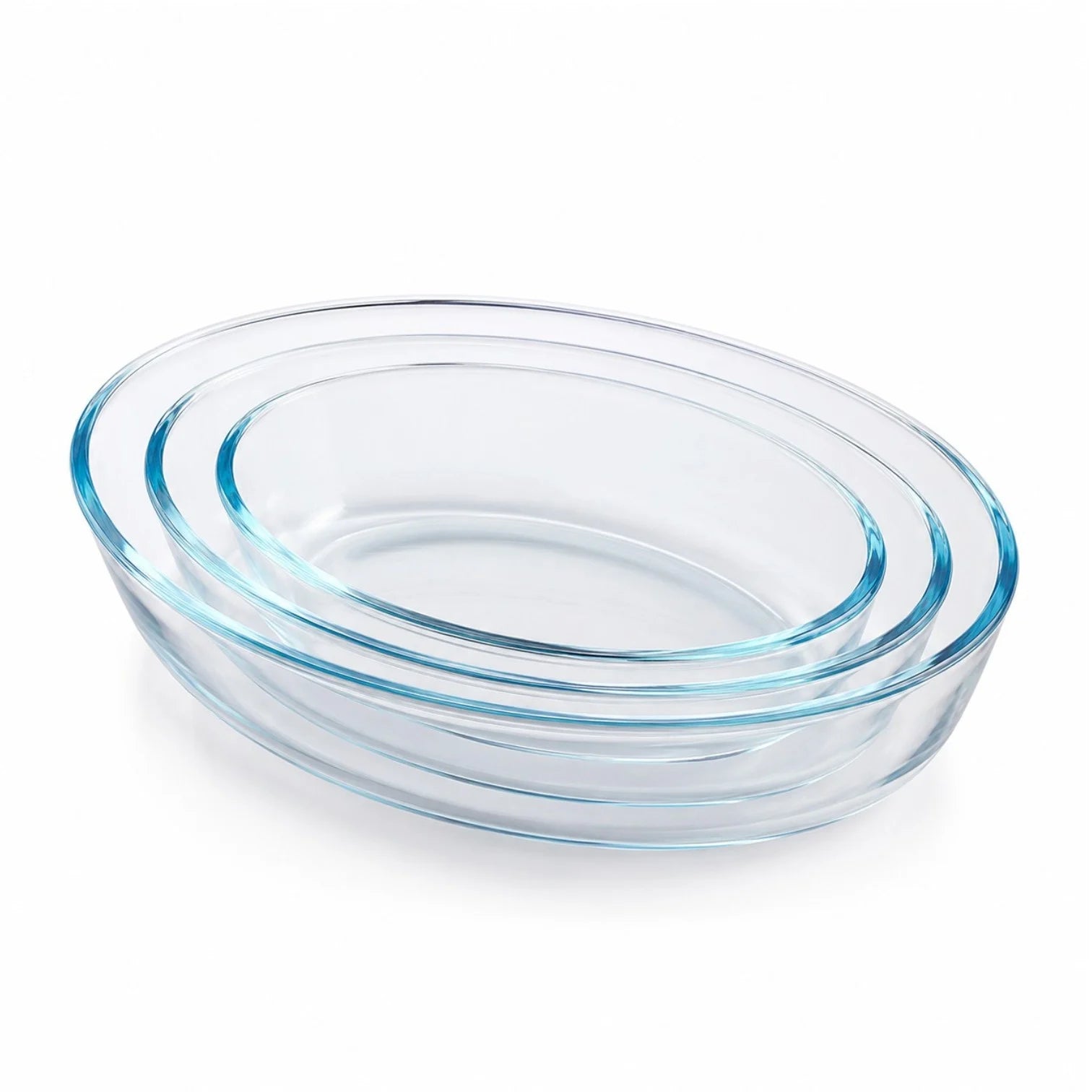 Vase Ovale din Sticlă 3/set, Termorezistente 35x24.6cm, pentru Cuptor și Servire Engros