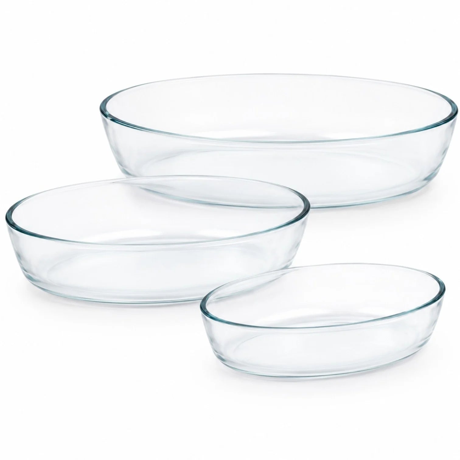 Vase Ovale din Sticlă 3/set, Termorezistente 35x24.6cm, pentru Cuptor și Servire Engros