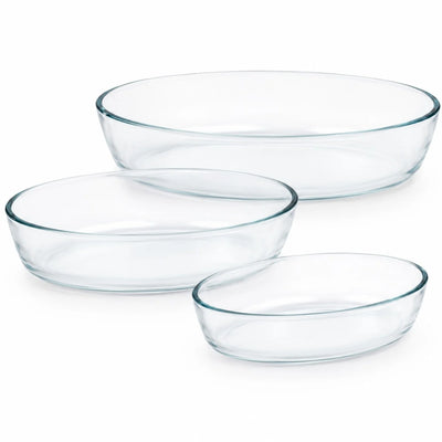 Vase Ovale din Sticlă 3/set, Termorezistente 35x24.6cm, pentru Cuptor și Servire Engros