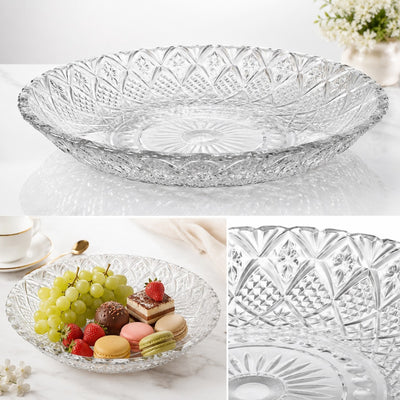 Platou din Sticlă 30cm, Model Cristal Floral Geometric, Transparent Engros