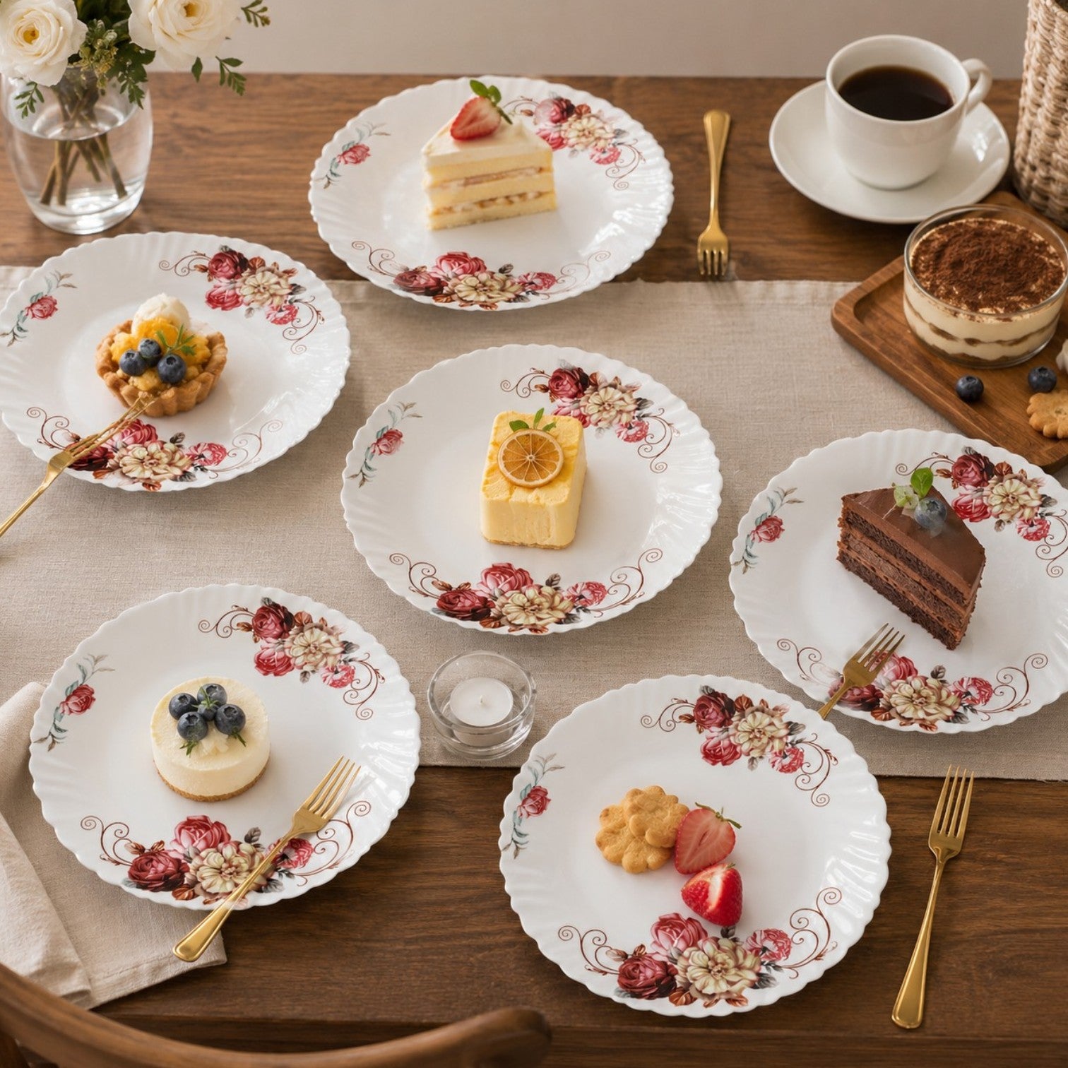 Farfurie din Opal 6/set, Model Floral 19cm Engros