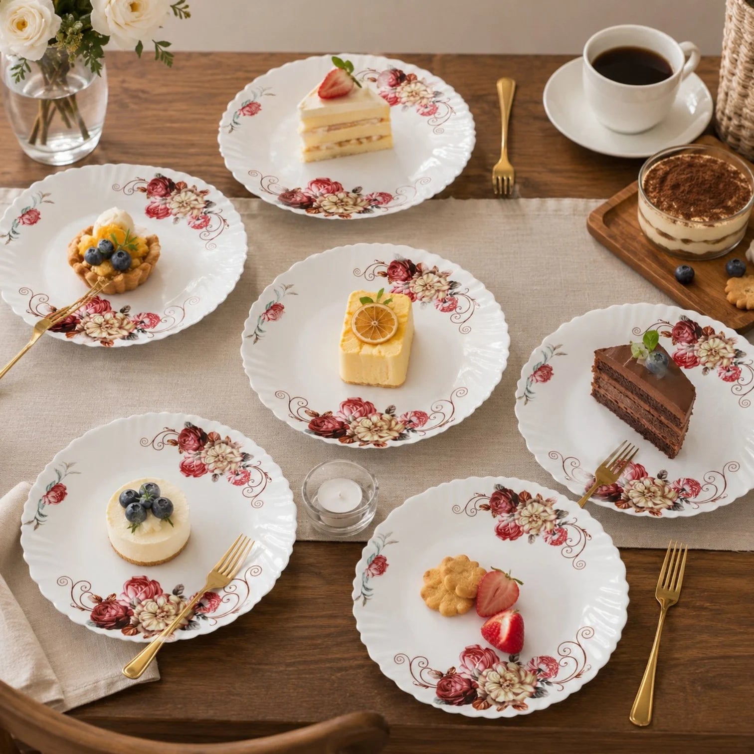 Farfurie din Opal 6/set, Model Floral 24cm Engros