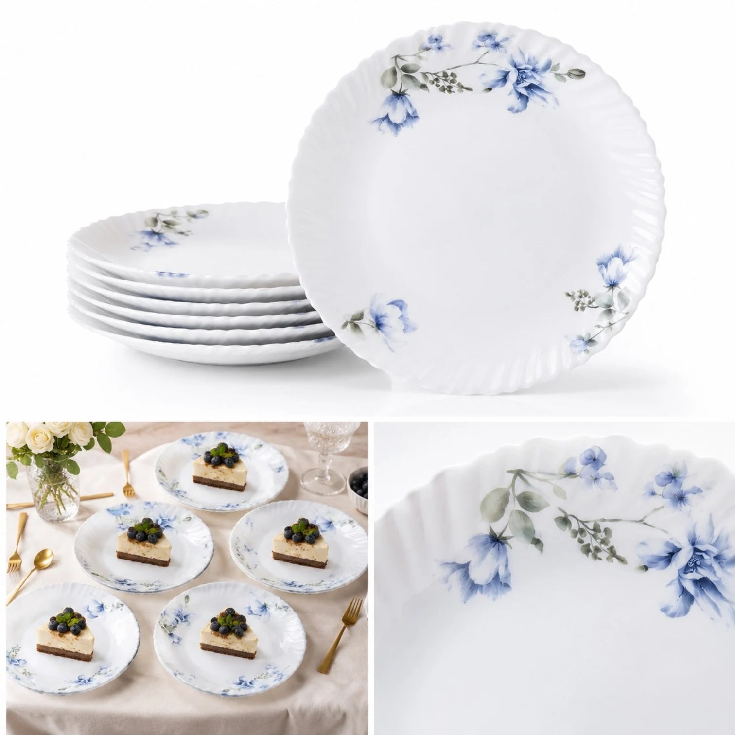 Farfurie din Opal 6/set, Model Floral 19cm Engros