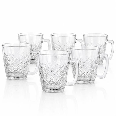 Cana din Sticla 6/set, Transparenta, 8x7.5x5cm, Model Cristal cu Maner Engros