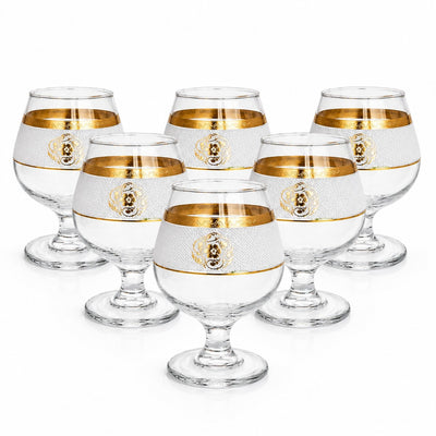 Pahar cu Picior 6/set, Model Gold Alb-Auriu, 13cm din Sticla, Transparent Engros