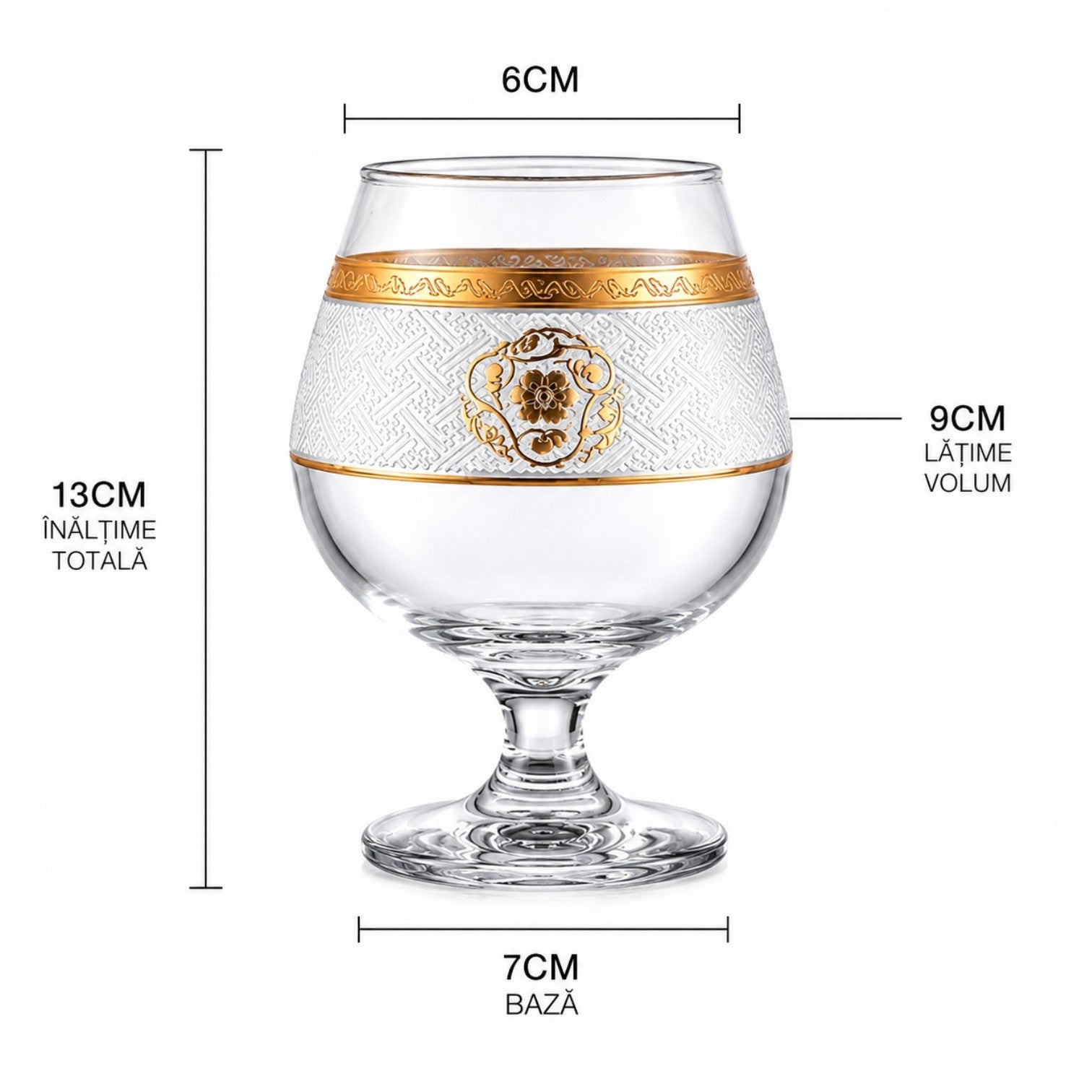 Pahar cu Picior 6/set, Model Gold Alb-Auriu, 13cm din Sticla, Transparent Engros