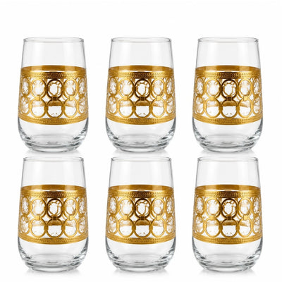 Pahar din Sticla 6/set, Model Gold 13cm Transparent Engros