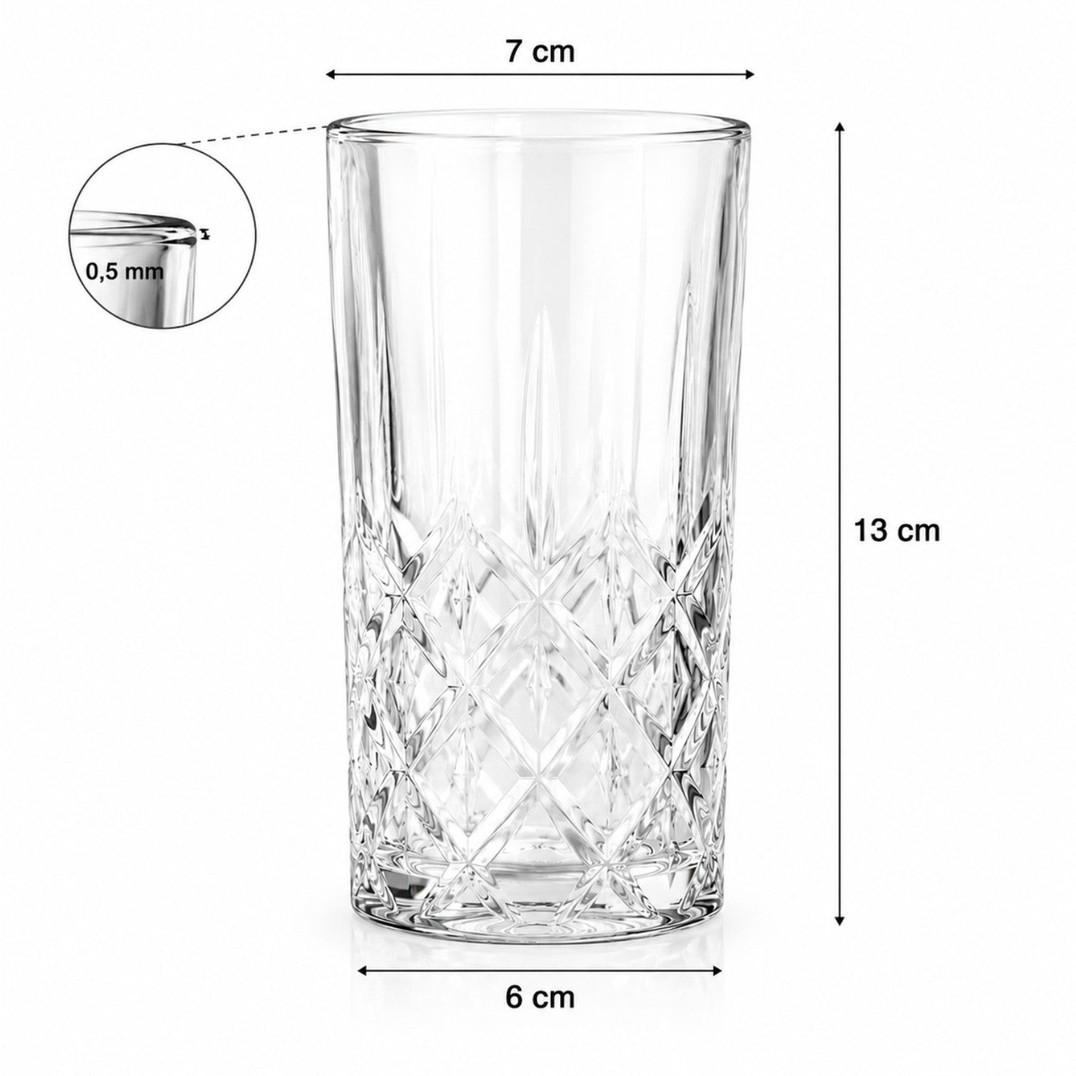 Pahar din Sticla 6/set, Model Cristal 13cm, Transparent Engros