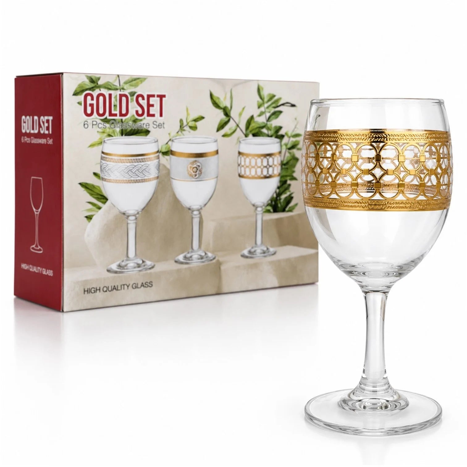 Pahar cu Picior 6/set, din Sticla, 15cm Model Gold, Transparent Engros