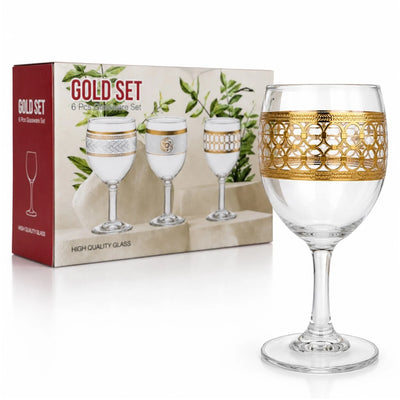 Pahar cu Picior 6/set, din Sticla, 15cm Model Gold, Transparent Engros