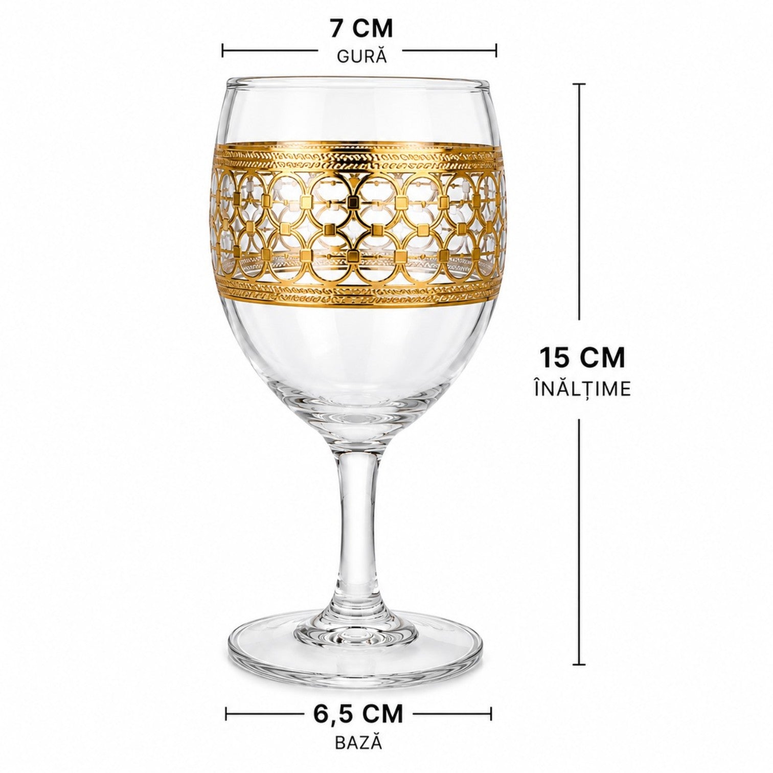 Pahar cu Picior 6/set, din Sticla, 15cm Model Gold, Transparent Engros