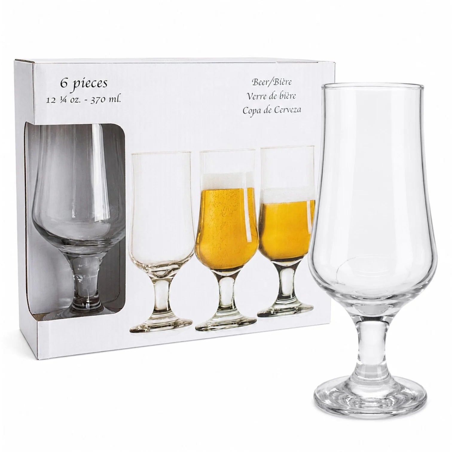 Pahar cu Picior 6/set, din Sticla, 19cm, 370ml, Transparent Engros