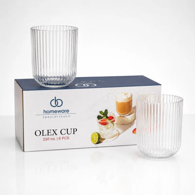 Pahar din Sticla 250ml, 6/set, Model Striat 9x7.5cm, Transparent Engros