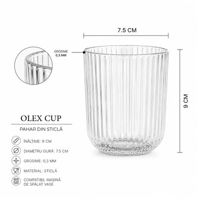 Pahar din Sticla 250ml, 6/set, Model Striat 9x7.5cm, Transparent Engros