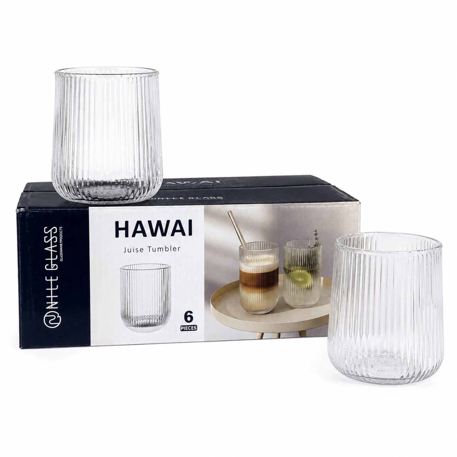 Pahar din Sticla 6/set, Model Striat 8.5cmx7cm, Transparent Engros