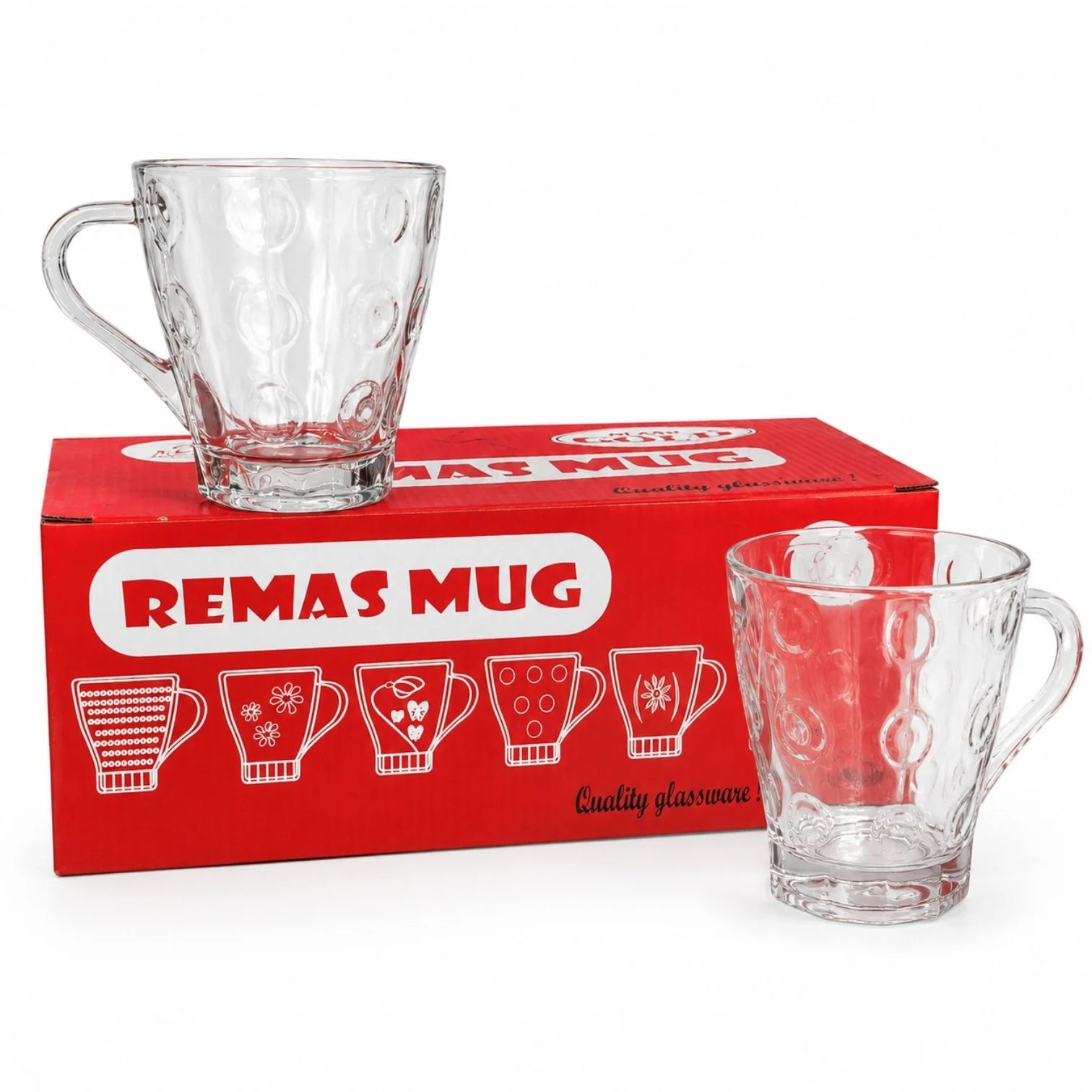 Cana din Sticla 6/set, Model cu Buline 9x8.5x5cm, Transparenta Engros