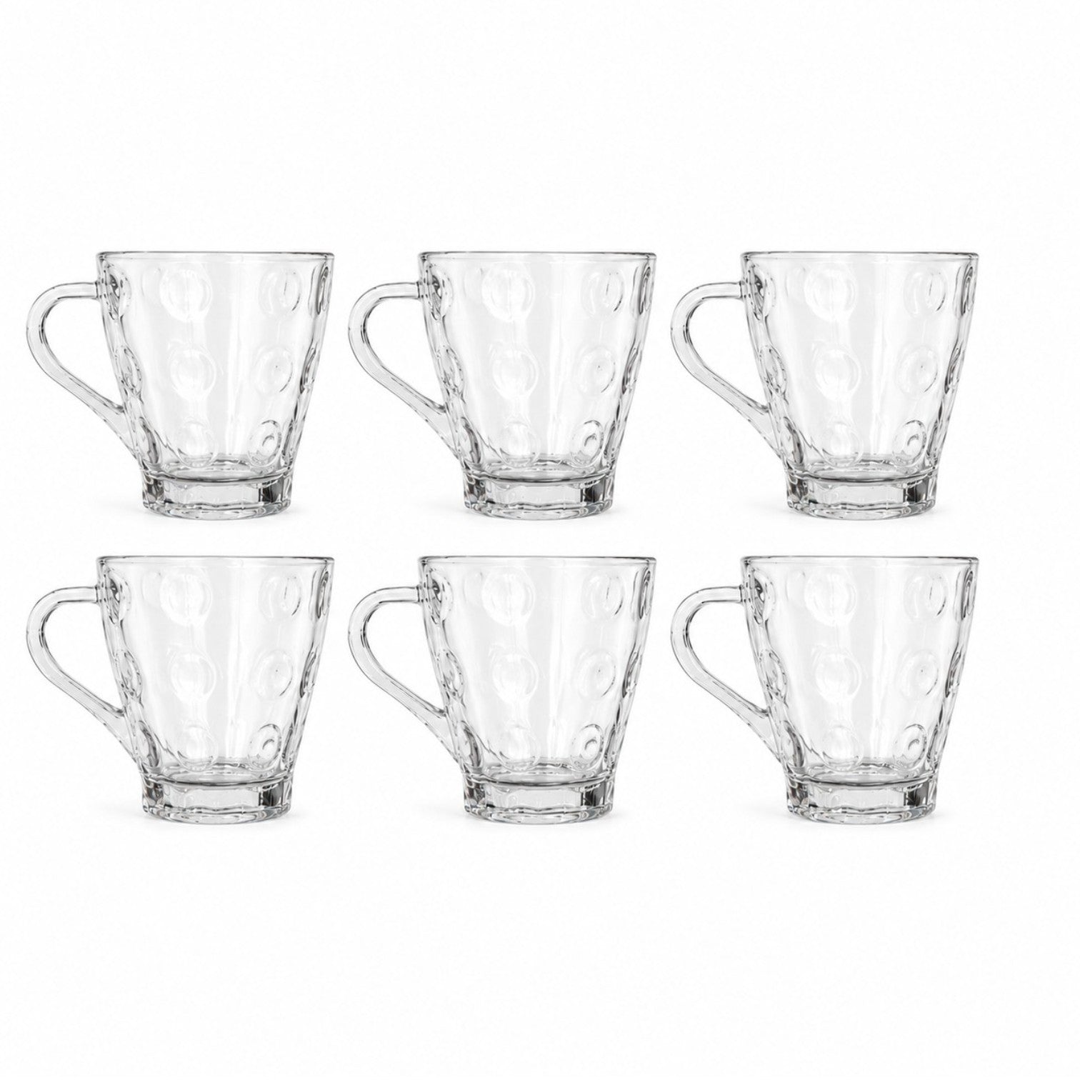 Cana din Sticla 6/set, Model cu Buline 9x8.5x5cm, Transparenta Engros