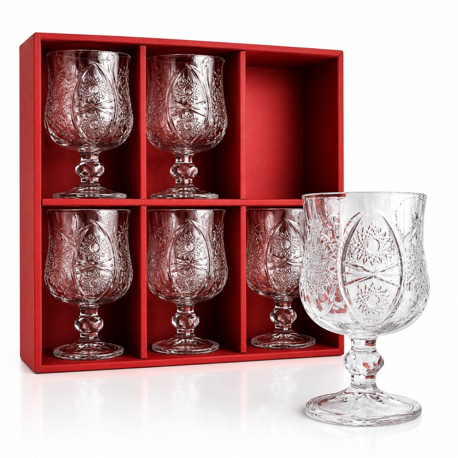 Pahar cu Picior 6/set, din Sticlă 11.5x7cm, Model Cristal Transparent Engros