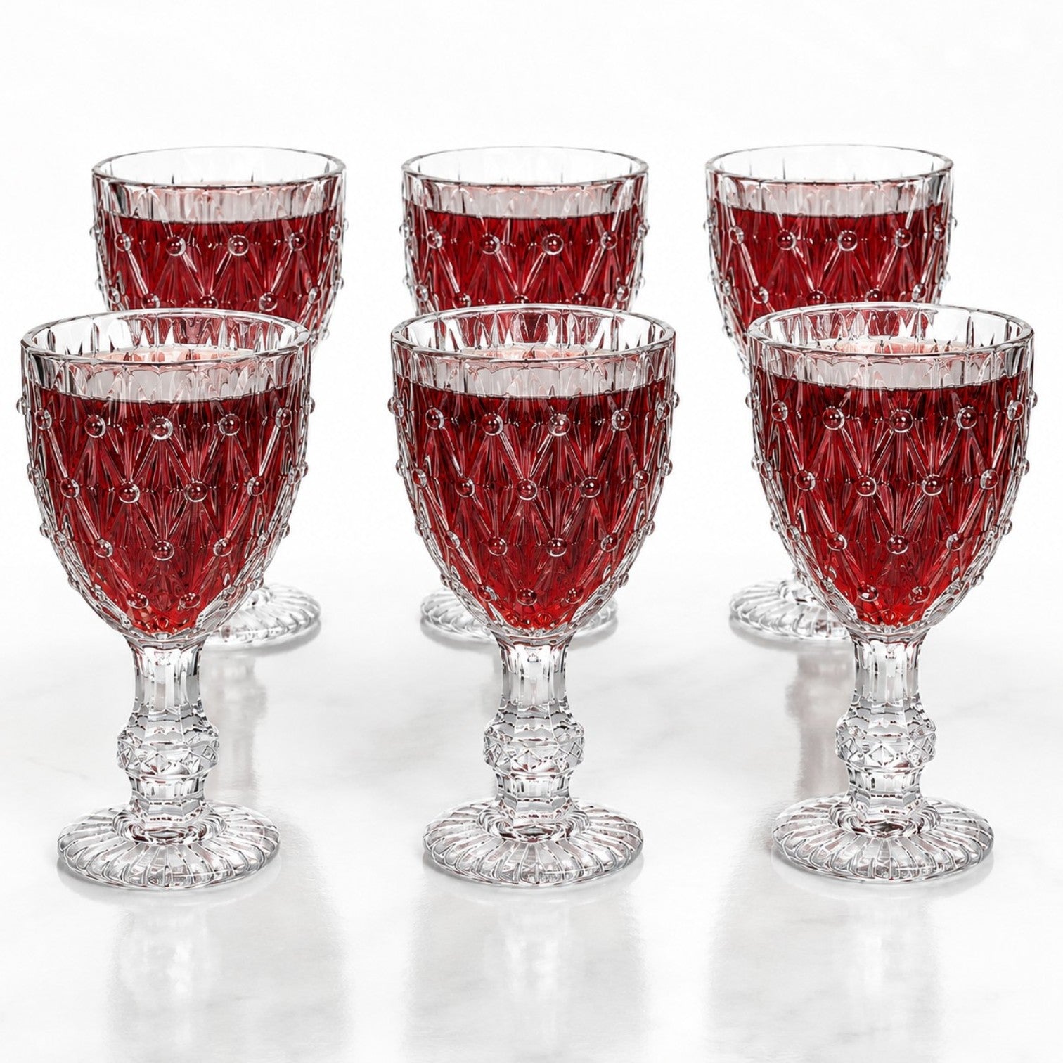 Pahar cu Picior 6/set, din Sticlă 14x7.5cm, Model Cristal Embosat, Transparent Engros