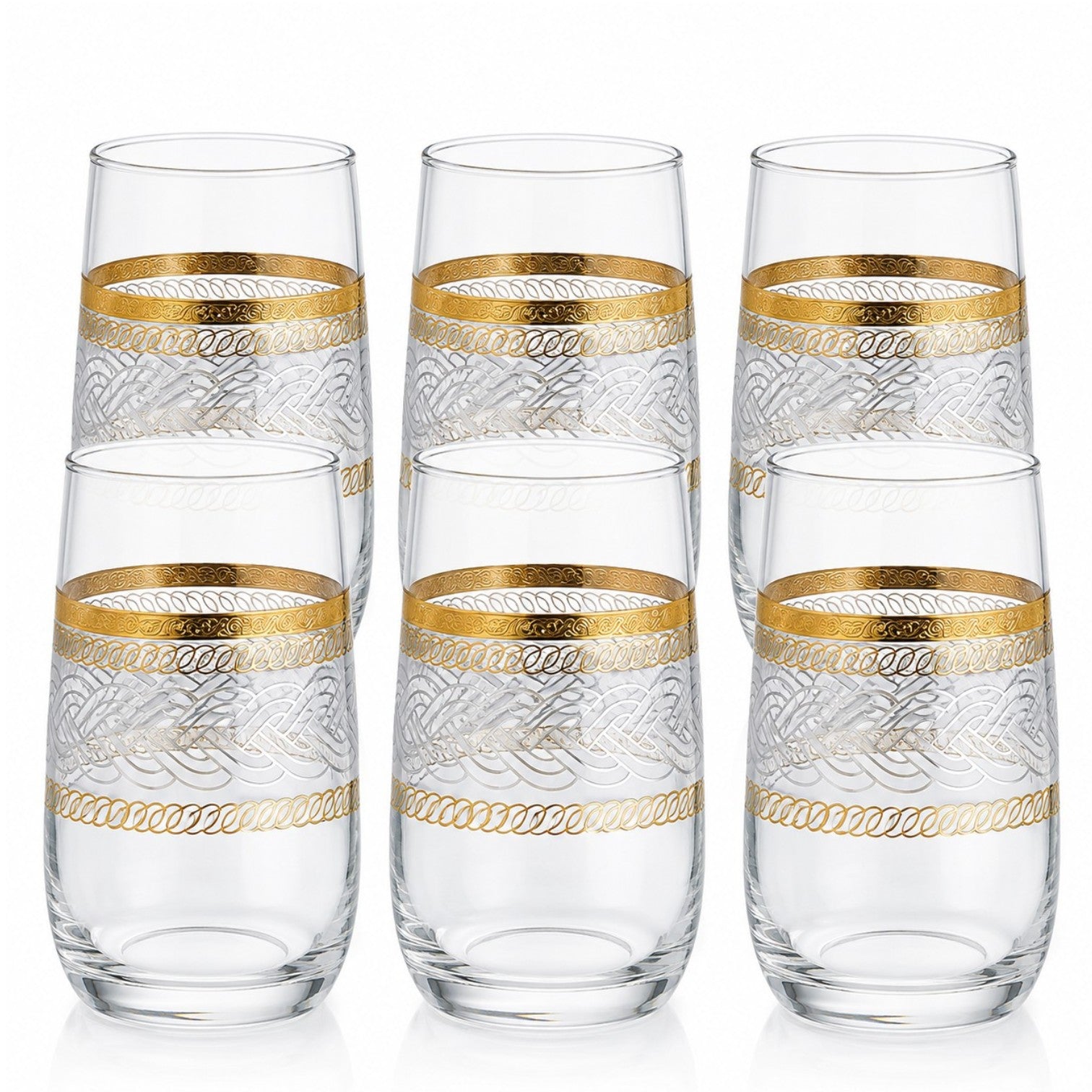 Pahar din Sticlă 6/set, Model Gold 13cm, Transparent Engros