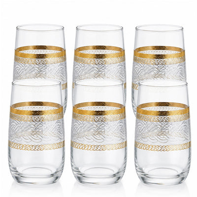 Pahar din Sticlă 6/set, Model Gold 13cm, Transparent Engros