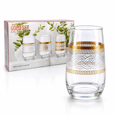 Pahar din Sticlă 6/set, Model Gold 13cm, Transparent Engros