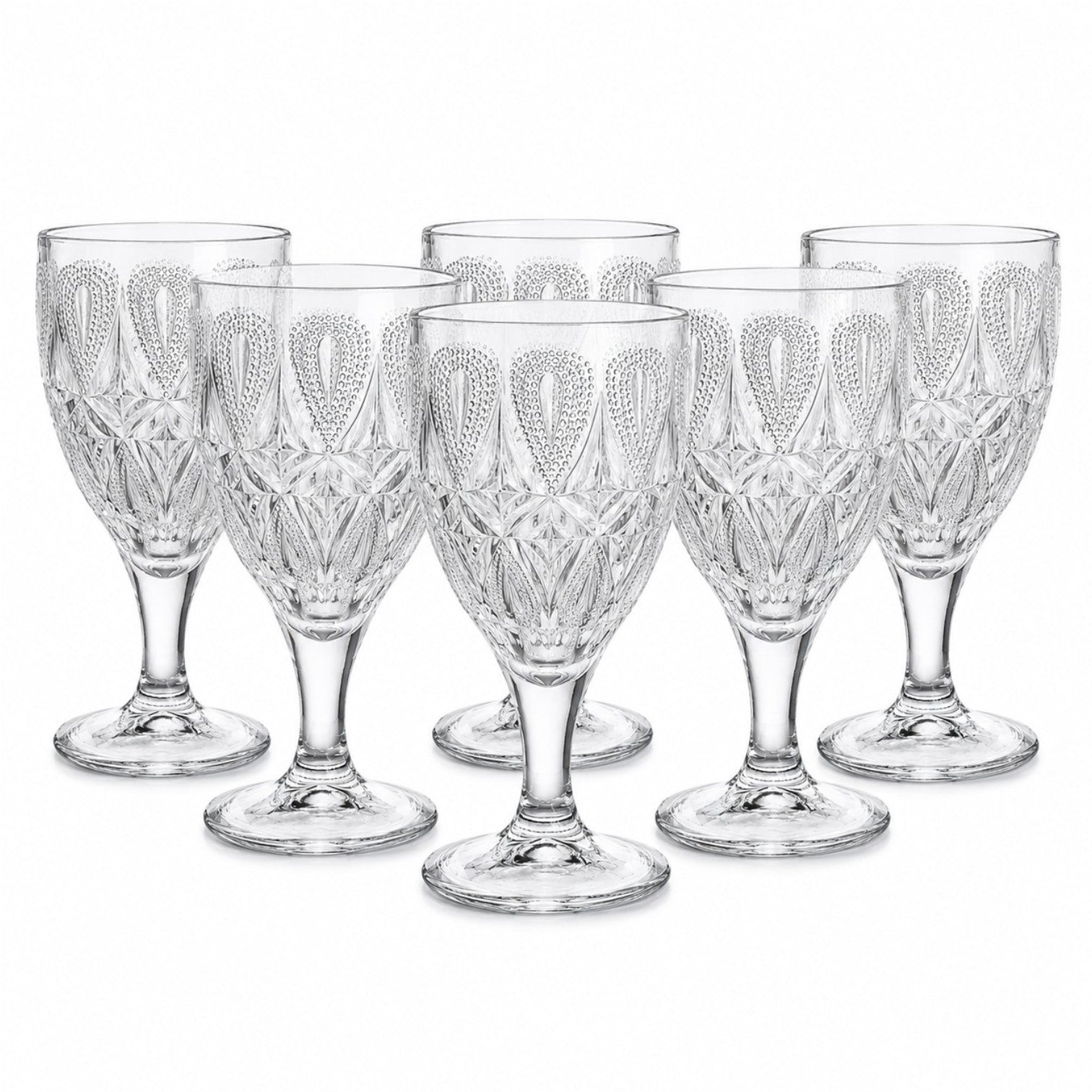 Pahar cu Picior 6/set, din Sticlă 16cm, Model Lacrimă și Diamant, Transparent Engros