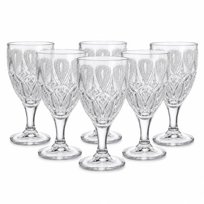 Pahar cu Picior 6/set, din Sticlă 16cm, Model Lacrimă și Diamant, Transparent Engros
