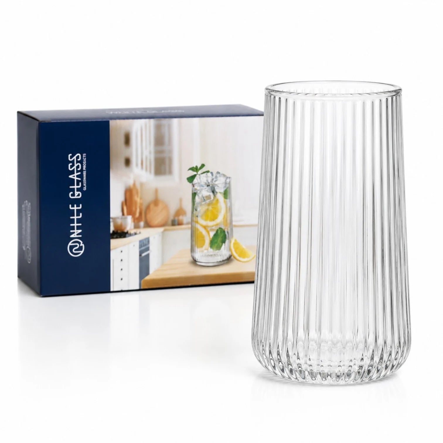 Pahar din Sticlă 6/set, Model Striat 13cm, Transparent Engros