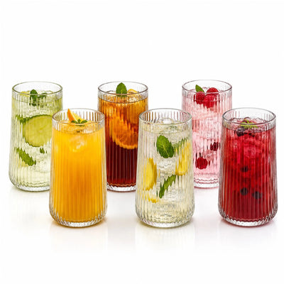 Pahar din Sticlă 6/set, Model Striat 13cm, Transparent Engros