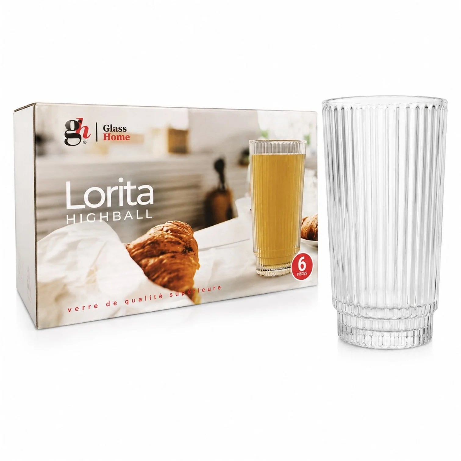 Pahar din Sticlă 6/set, 12cm, Model Striat, Transparent Engros