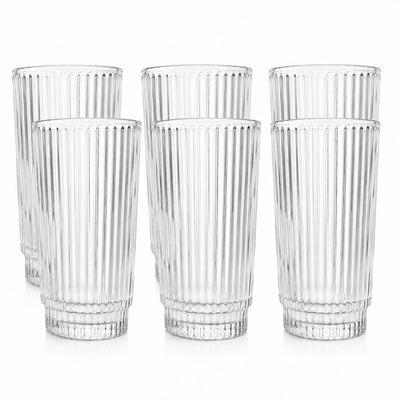 Pahar din Sticlă 6/set, 12cm, Model Striat, Transparent Engros