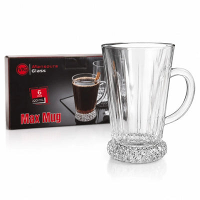 Cană din Sticlă 6/set, Model Bază Cristal Embosată, 10.5x7x6cm, Transparentă Engros