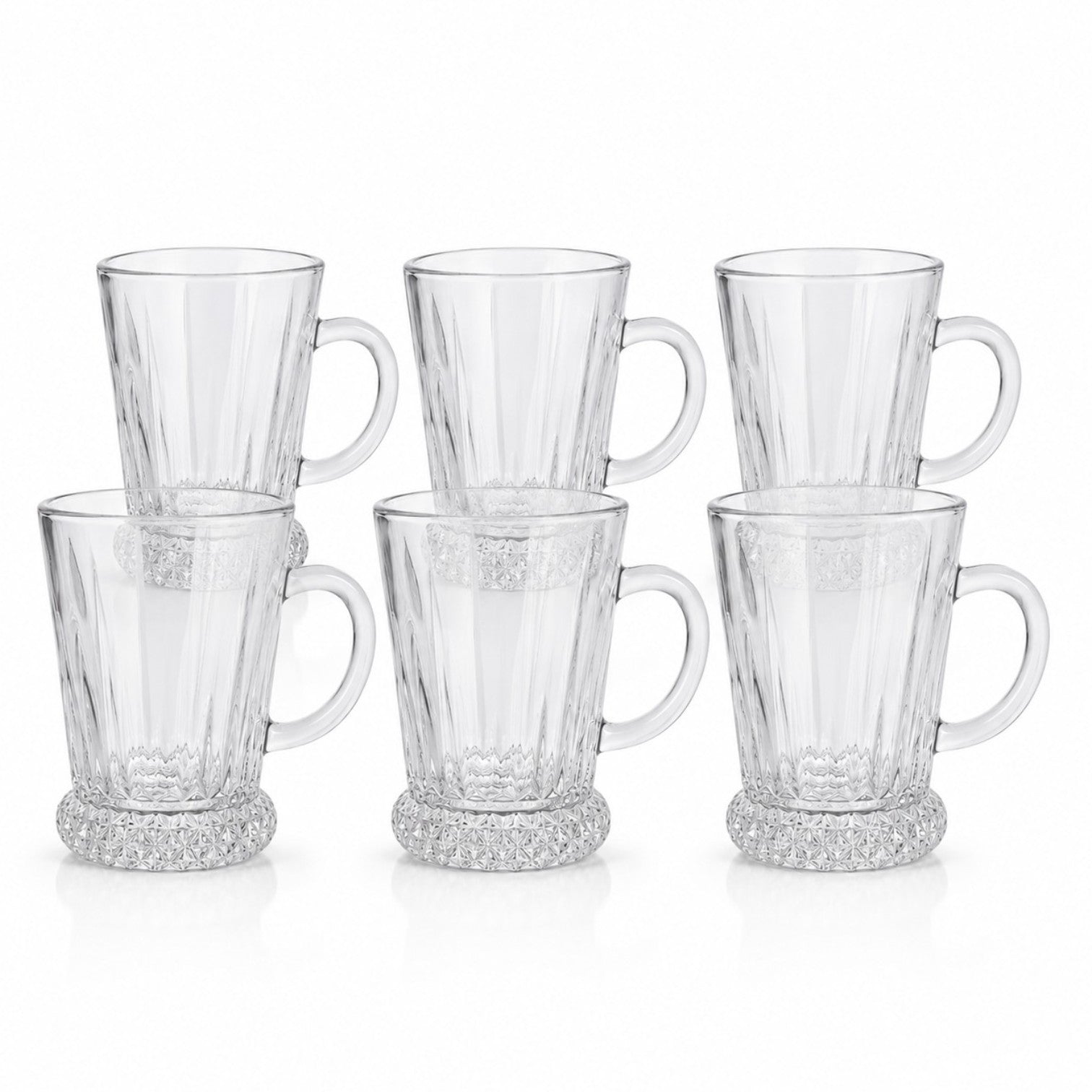 Cană din Sticlă 6/set, Model Bază Cristal Embosată, 10.5x7x6cm, Transparentă Engros
